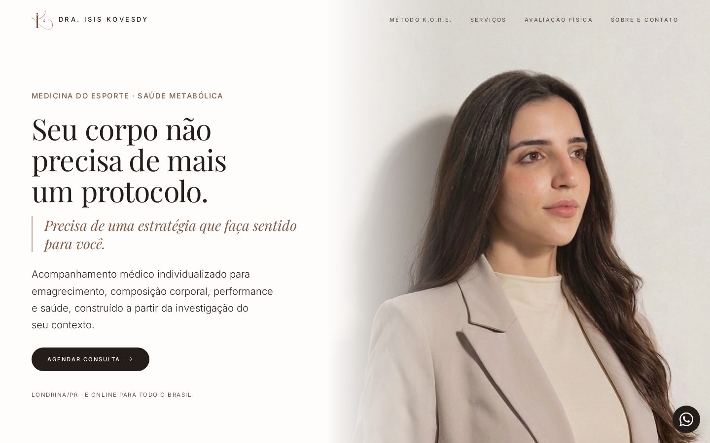 Desktop interface of the Dra. Isis Kovesdy landing page